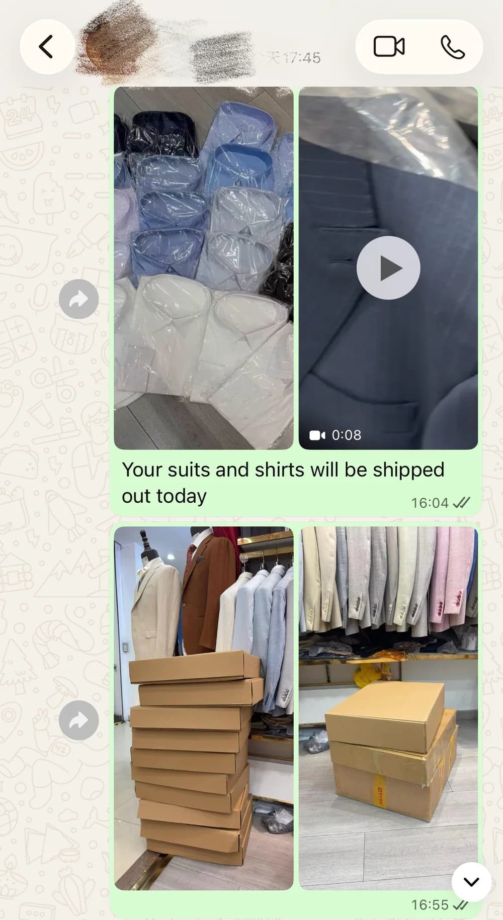 Custom suits, shirts, suit boxes and an outer parcel prepared for SF Express in Shanghai