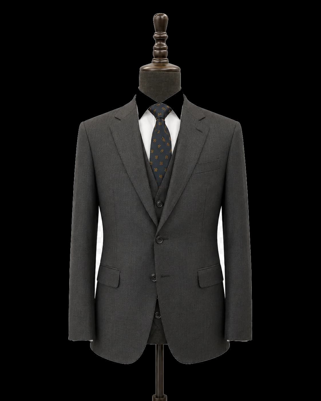 Charcoal Wuyue three-piece suit with matching jacket trousers and waistcoat