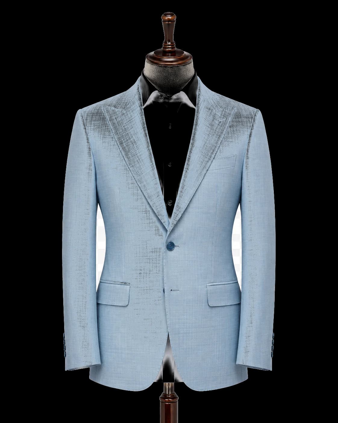 Light blue Wuyue summer blazer displayed on a tailoring form