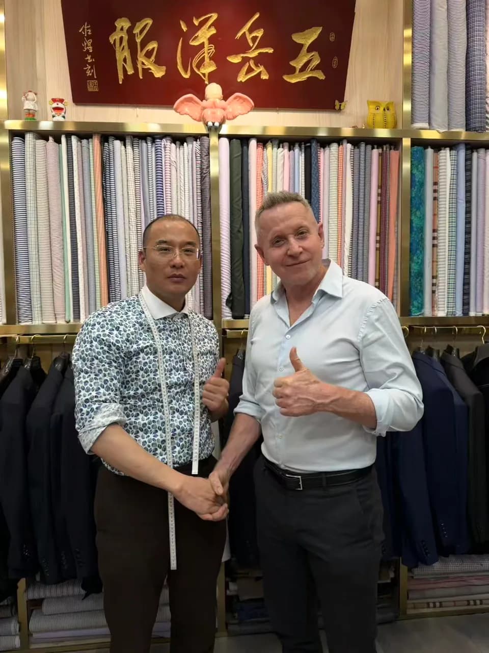 International Wuyue client with his Shanghai tailor after an in-person appointment