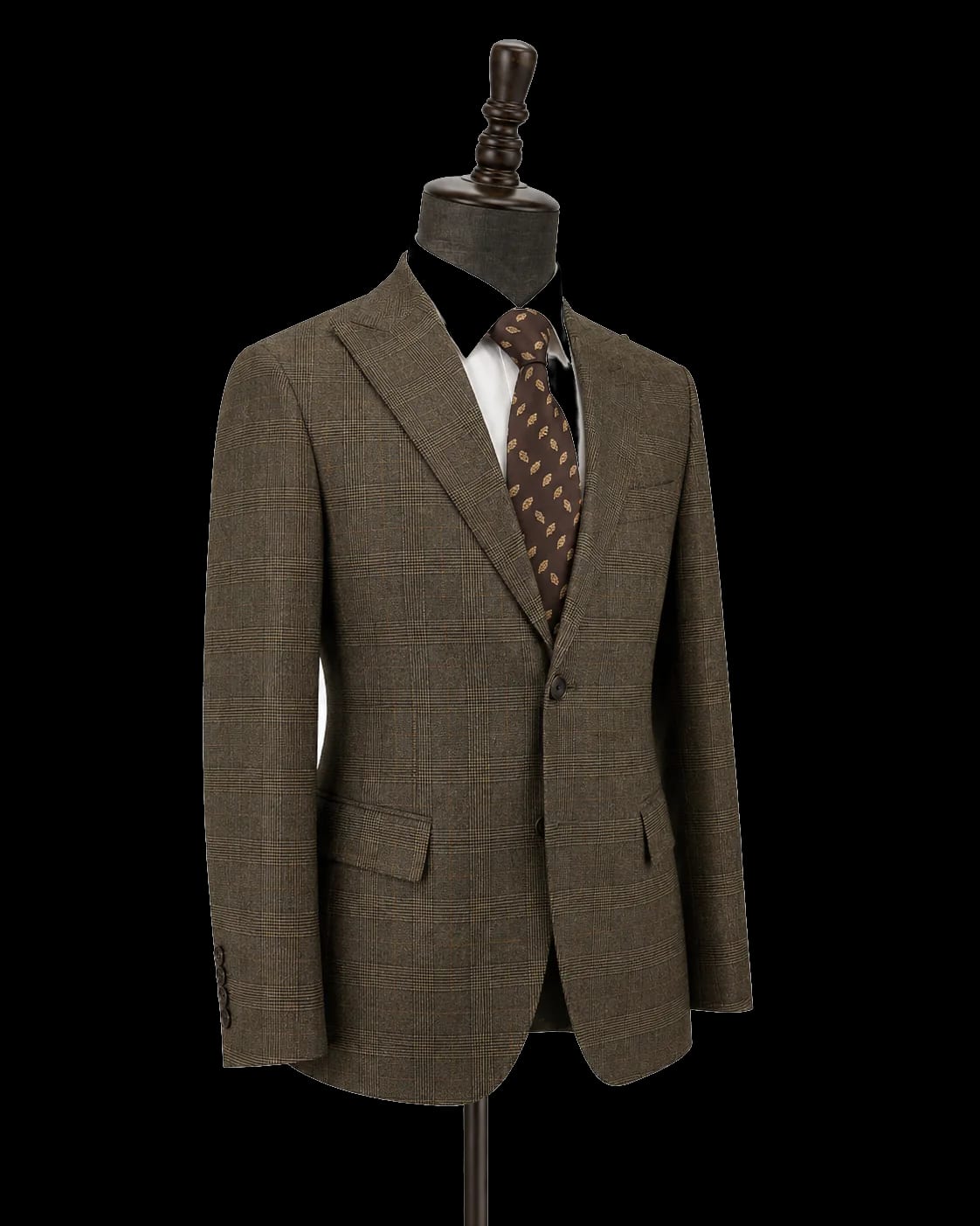 Brown glen check custom blazer side view showing jacket shape