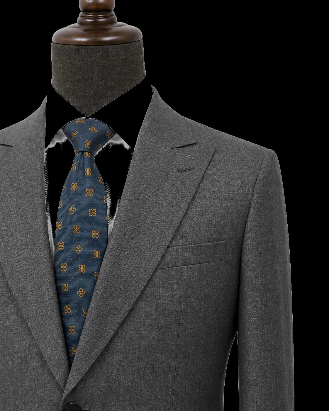 Button and cuff detail on grey custom business jacket
