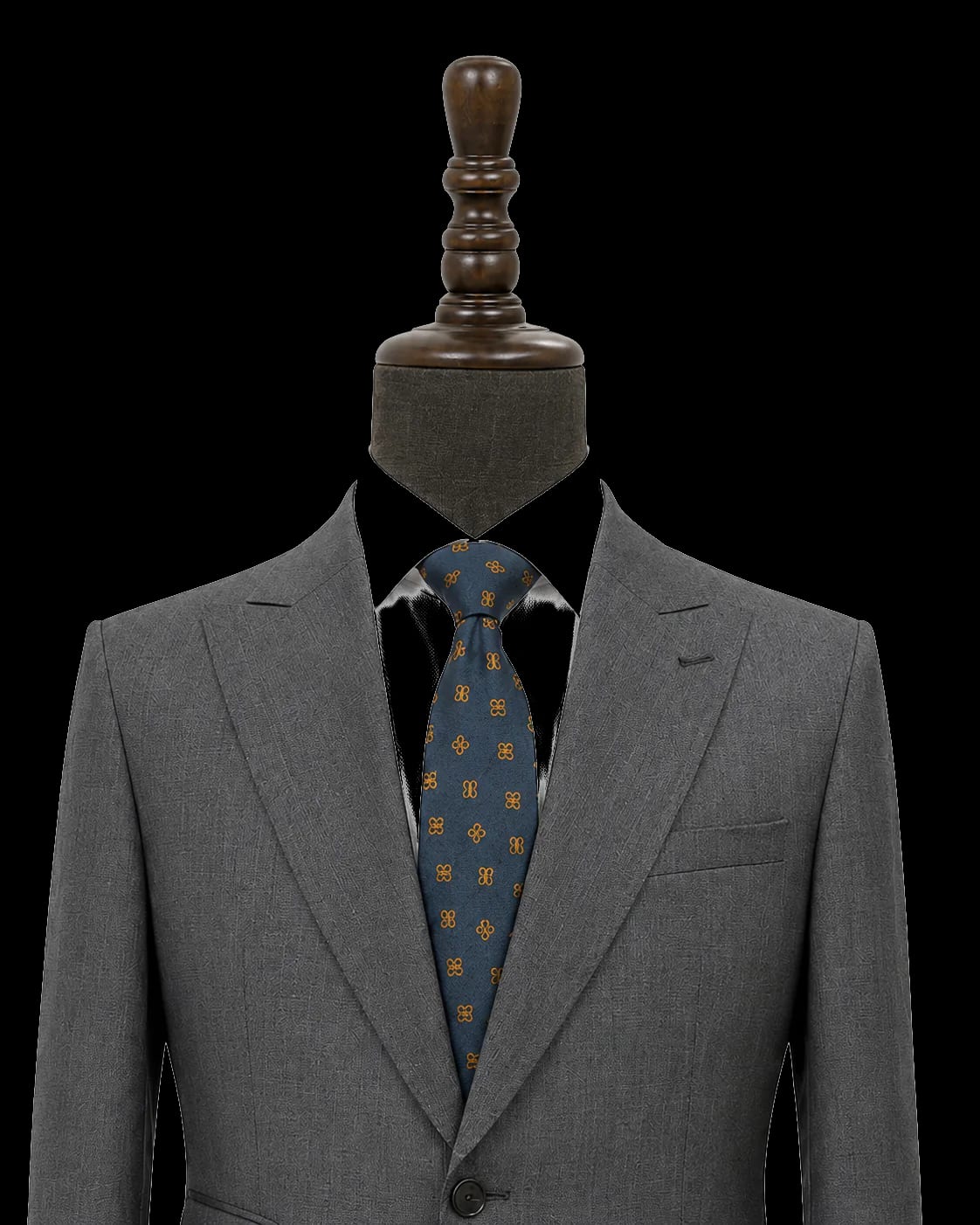 Notch lapel and ticket pocket detail on grey bespoke jacket