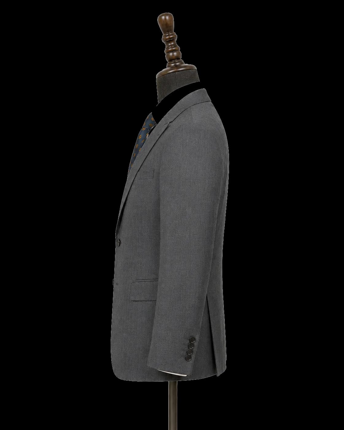 Grey business bespoke jacket side view with clean silhouette