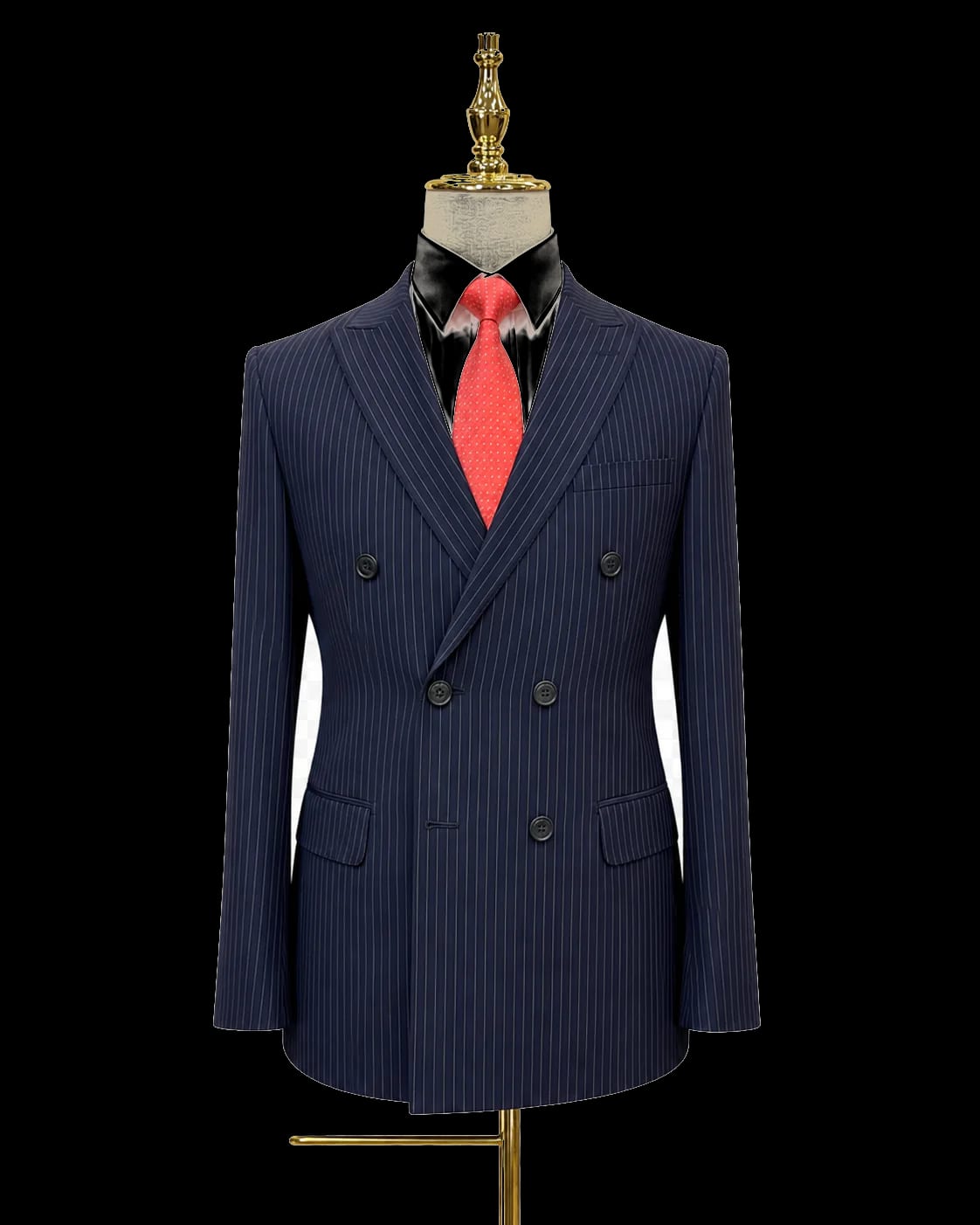 Shanghai bespoke navy pinstripe double-breasted suit front view