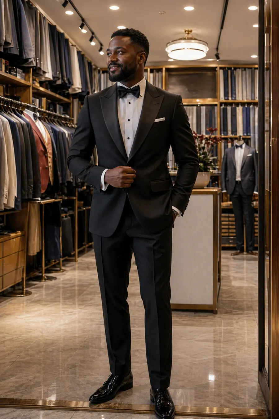 Tailor measuring client for bespoke suit