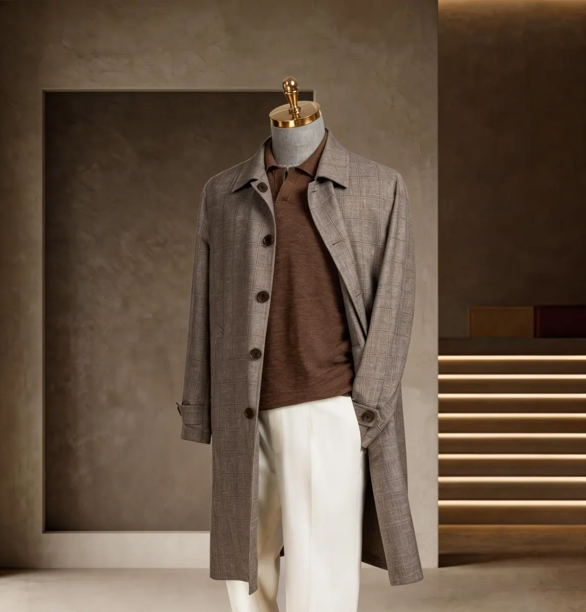Long tailored overcoat styling reference from the Wuyue lookbook