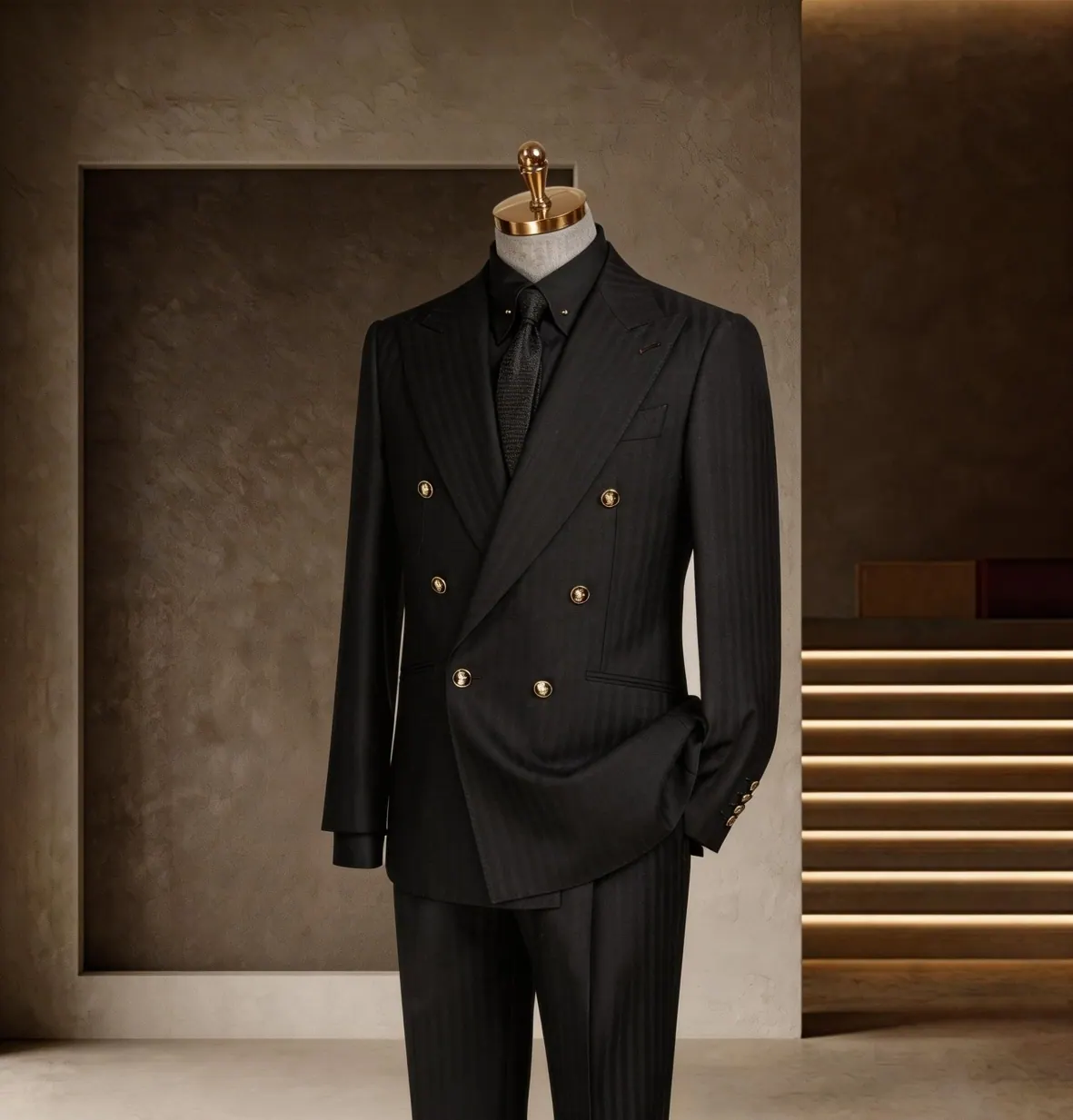 Banker Series look 7: Black double-breasted, Tonal shirt, Formal business at Wuyue Bespoke Tailoring Shanghai