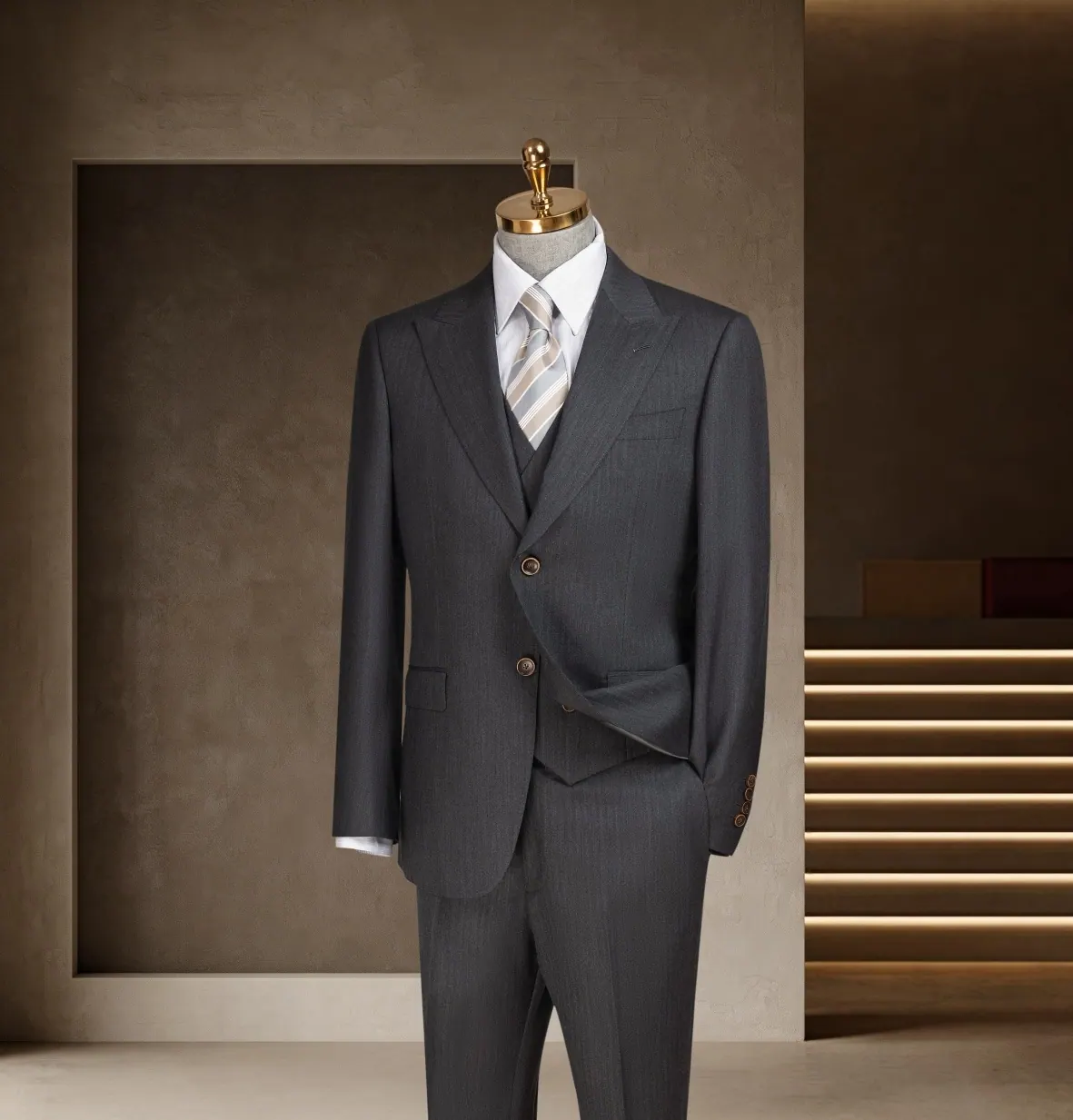 Banker Series look 17: Charcoal three-piece, Single-breasted, Minimal executive at Wuyue Bespoke Tailoring Shanghai