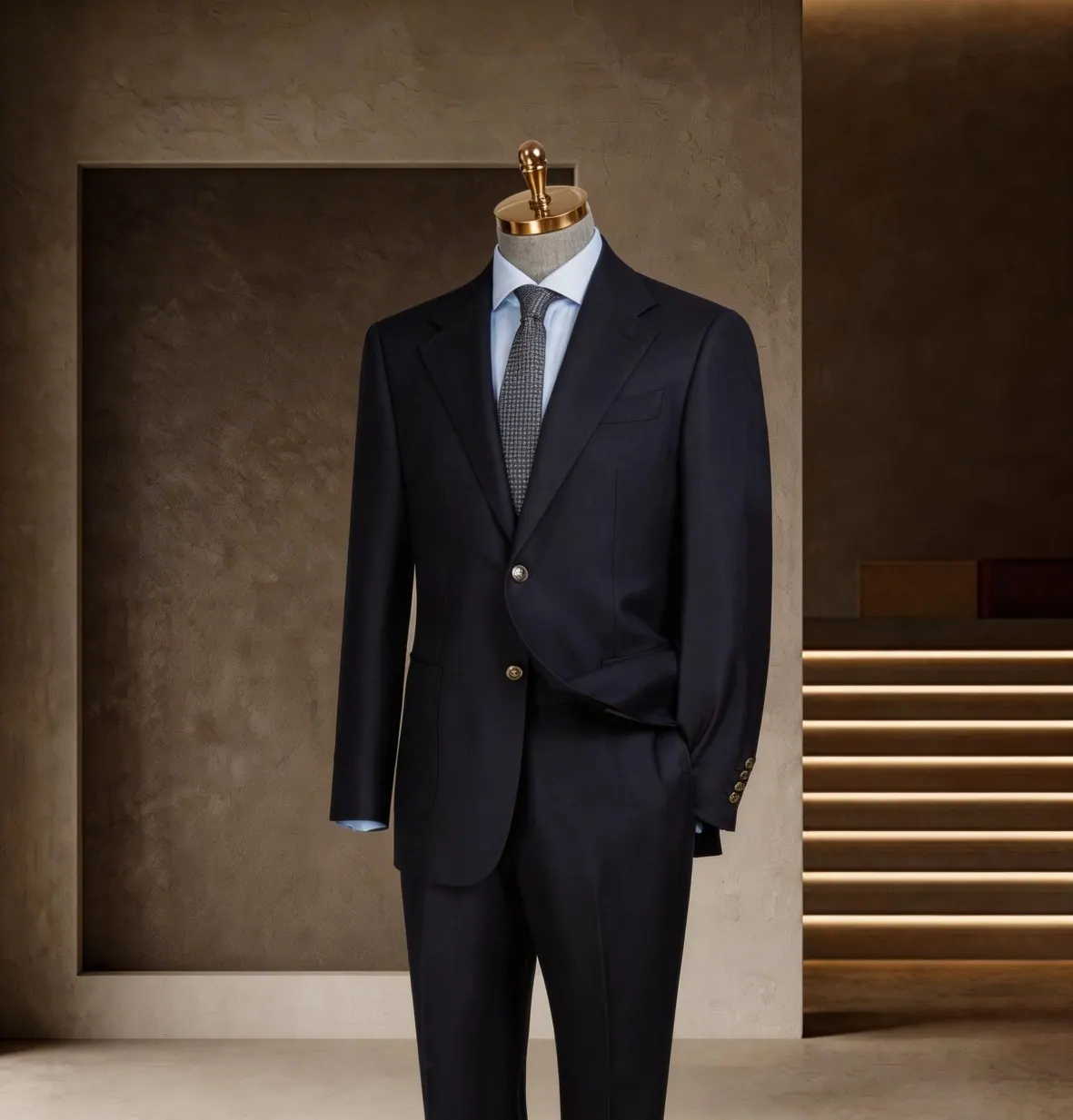 Banker Series look 18: Midnight navy two-piece, Blue tie, Boardroom classic at Wuyue Bespoke Tailoring Shanghai