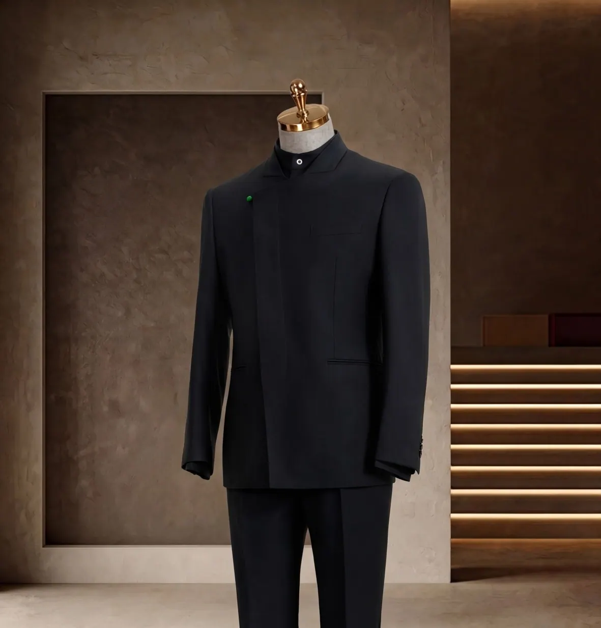 Formalwear Collection look 5: Minimal mandarin suit, All-black formalwear, Clean ceremony at Wuyue Bespoke Tailoring Shanghai