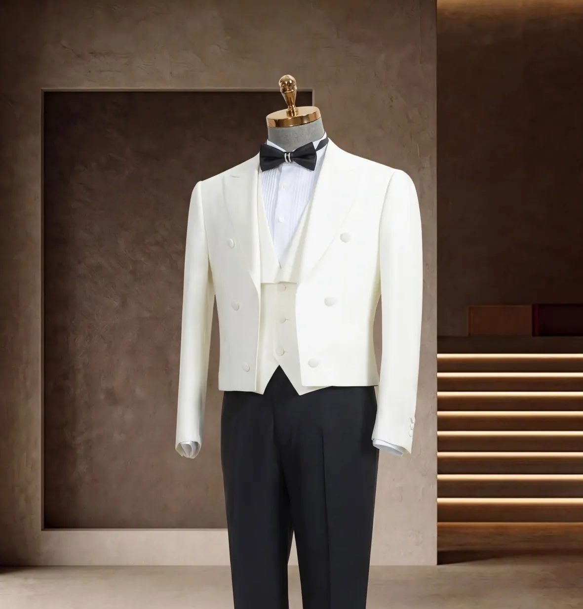 Formalwear Collection look 7: White tailcoat, Wing collar, Formal waistcoat at Wuyue Bespoke Tailoring Shanghai