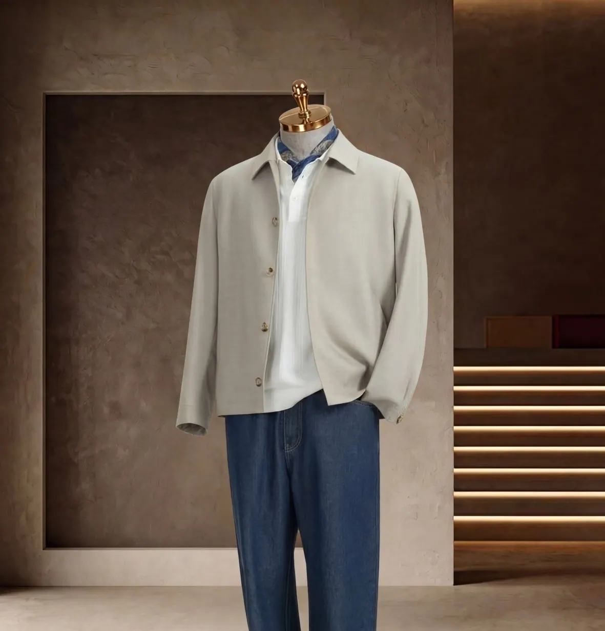 Southern French Vacation Series look 22: Mint shirt jacket, Blue trousers, Fresh resort color at Wuyue Bespoke Tailoring Shanghai