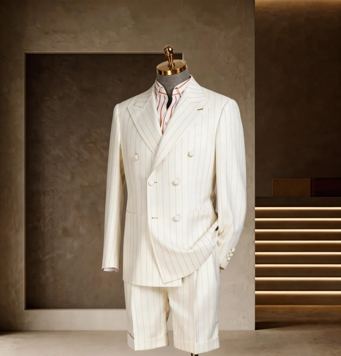 Tuscany Series look 7: Ivory suit, Soft double-breasted, Warm-weather tailoring at Wuyue Bespoke Tailoring Shanghai