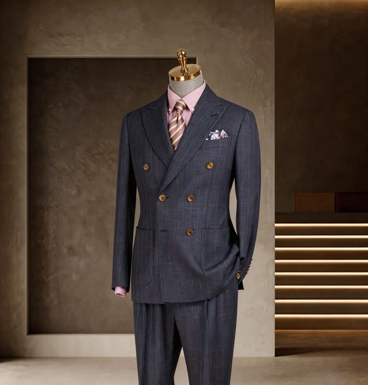 Tuscany Series look 8: Navy double-breasted, Pink shirt, Gentleman classic at Wuyue Bespoke Tailoring Shanghai