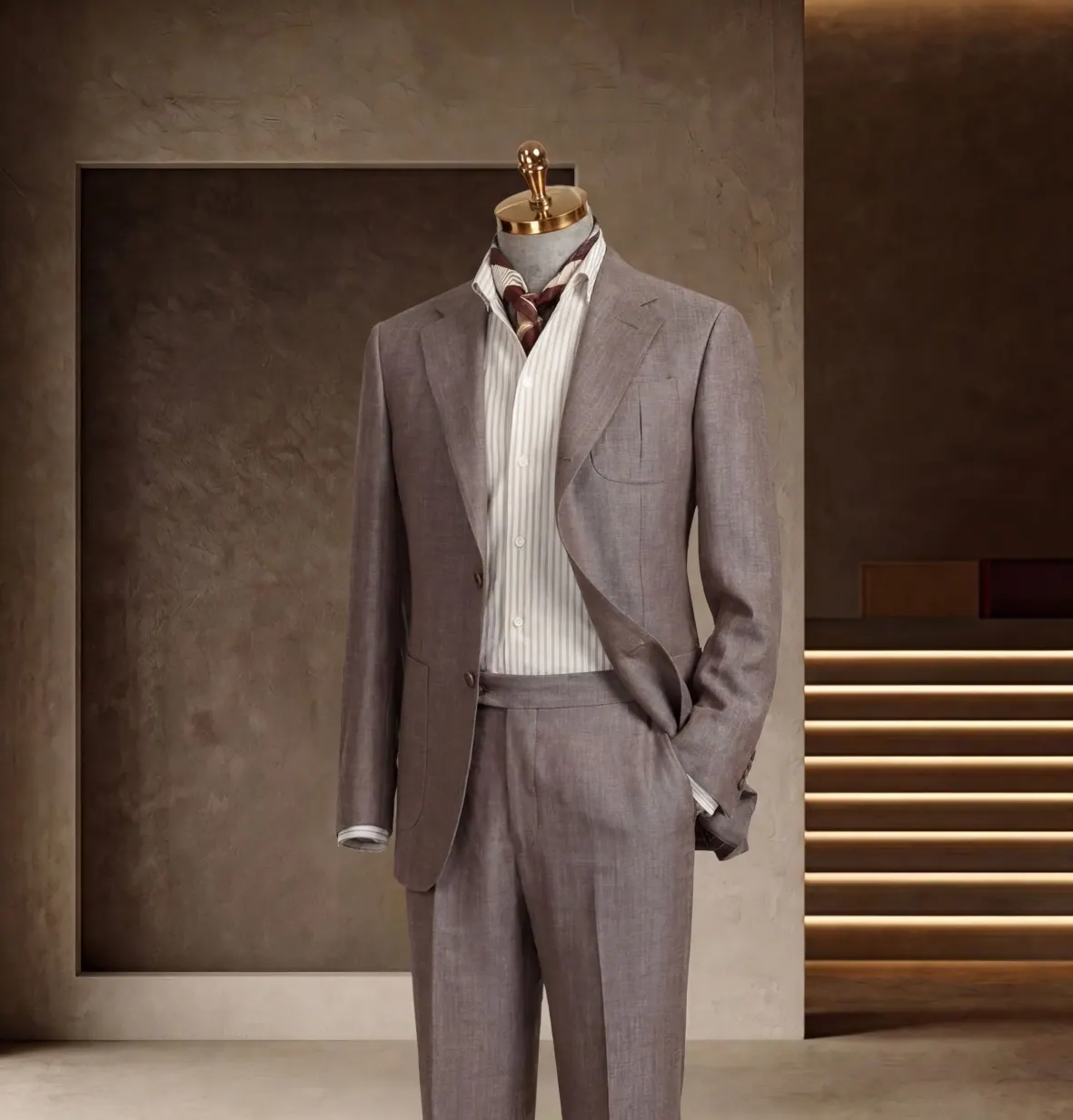 Tuscany Series look 12: Taupe blazer, White knit, Relaxed suit separates at Wuyue Bespoke Tailoring Shanghai