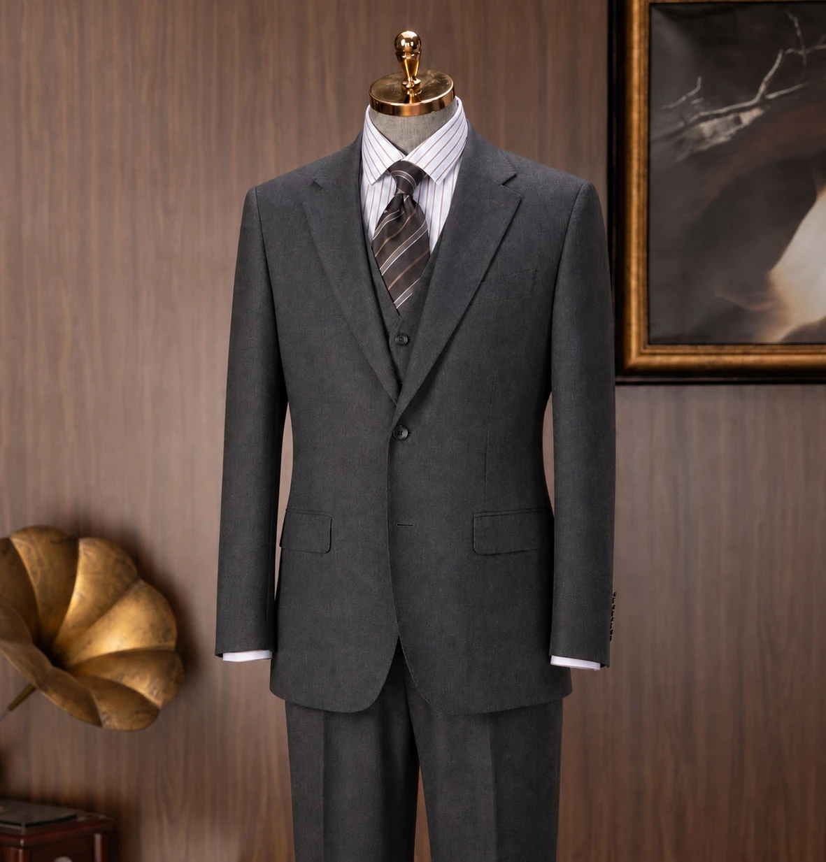 Wedding Collection look 3: Charcoal single-breasted, Striped tie, Formal ceremony at Wuyue Bespoke Tailoring Shanghai